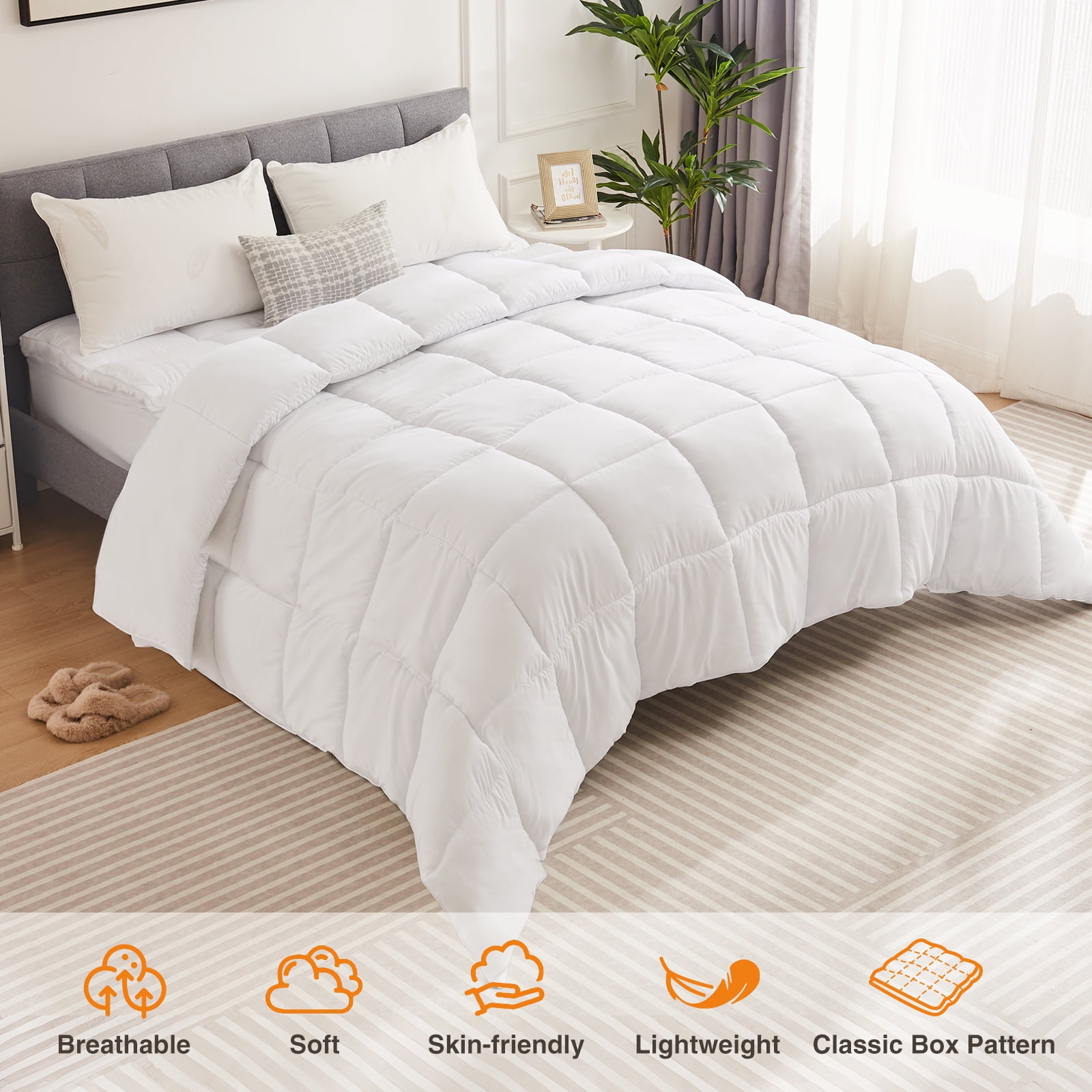 ZUNMOS King Size Bedding Comforter Duvet Insert, All Season Duvet, Down Alternative Bed Comforter, Quilted Comforter with Corner Tabs, White