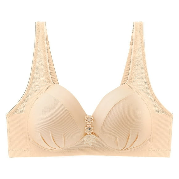 FhsagQ Bra Womens Bras White Ladies' Large Size Smooth Finish No Underwire Gathered Undergarment with Thin Cups and Four Buttons Designed for Large with An Adjustable Design Beige 40BC