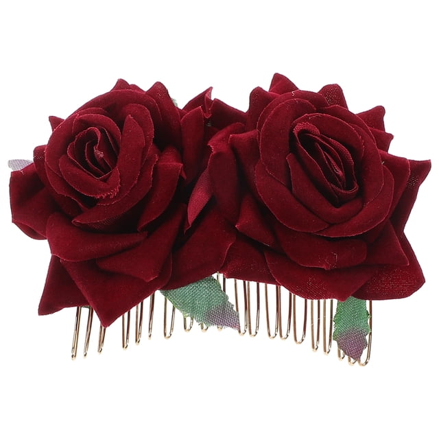 SHISUYAN Peigne à Fleurs Roses Accessoire de Cheveux Floral pour Femmes Filles Mariage Mariage (Rouge Vin)