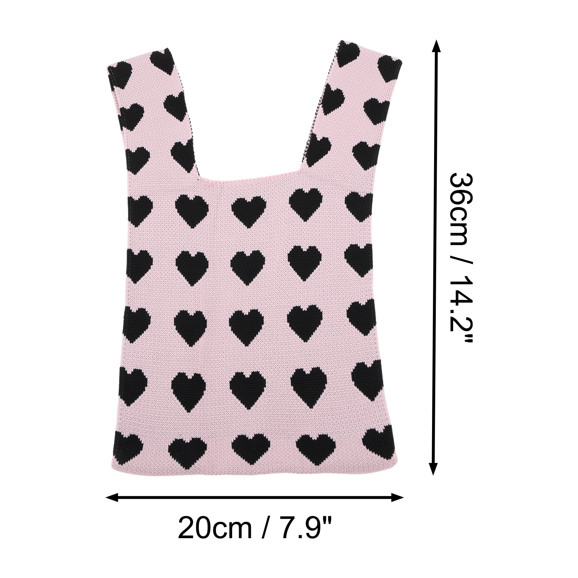 Unique Bargains Hearts Knitted Wrist Bag Black Pink 1 Pc