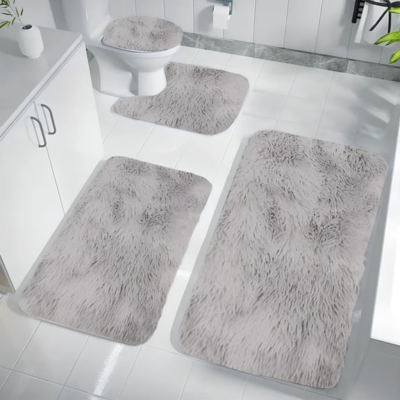 RLESO Bathroom Rug Set 4-Piece - Non-Slip Microfiber Plush Bath Mats,Soft and Absorbent Toilet Shower Floor Mats,Machine Washable Bathroom Rugs and Mats Set,for Stylish Flooring