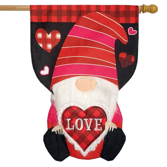 Briarwood Lane Love Gnome Burlap Sculpted House Flag