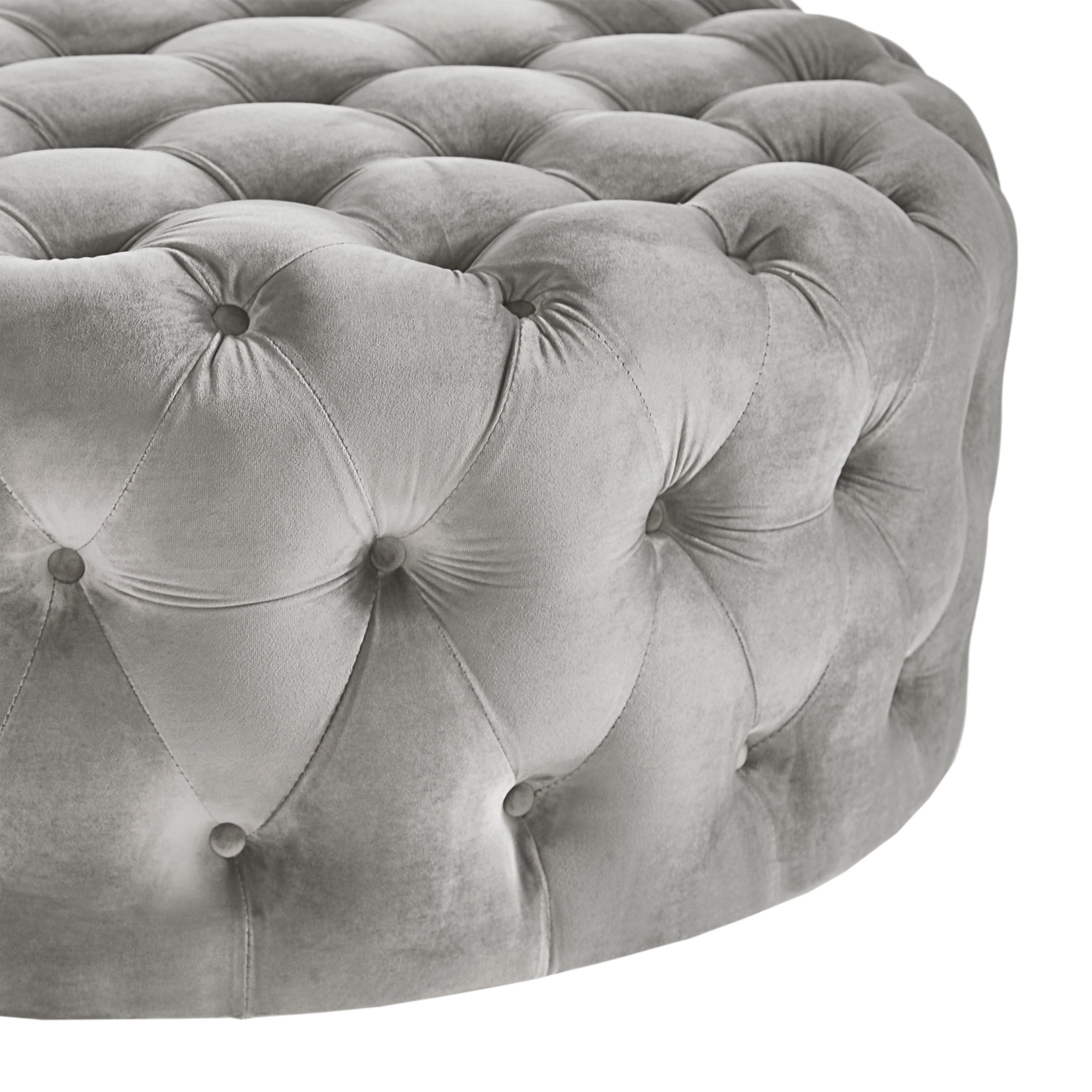 Weston Home Bowman Round Velvet Ottoman, Grey