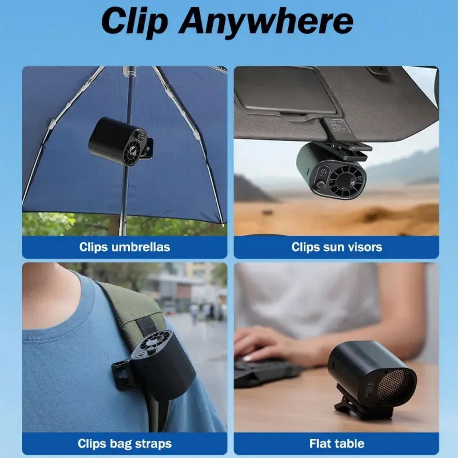 Car Clip-On Fan with LED Display  360° Rotating, 100-Speed Adjustable USB Rechargeable Fan for Car, Umbrella, or Desk, Portable Personal Cooling for Travel, Office, and Outdoor Use