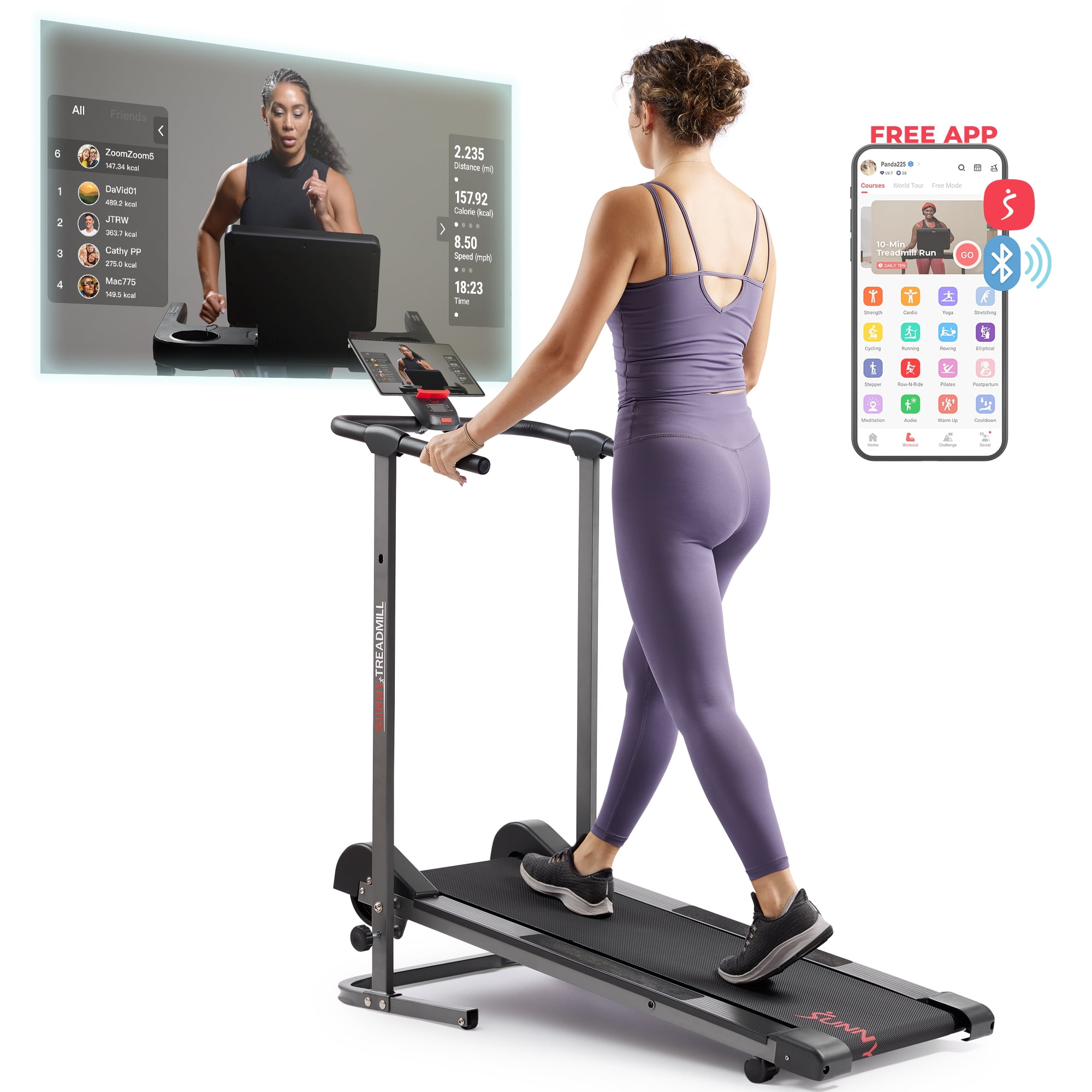 Sunny Health Fitness Heavy Duty Treadmill for Walking and Running Home Exercise 350 lb Capacity Device Holder SF T7643 Walmart