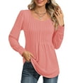 thumbnail image 3 of UVN Blouses for Women Pleated Long Sleeve Shirts Crew Neck Dressy Casual Tunic Tops, 3 of 9