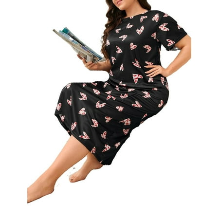 

Cute All Over Print Round Neck Sleepshirts Short Sleeve Black Plus Size Nightgowns & Sleepshirts (Women s)