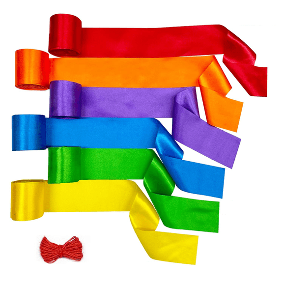 10m Rainbow Satin Ribbons - 6 Rolls, 50mm Wide, Colored, for Crafting, Gift Wrapping, Party Decorations