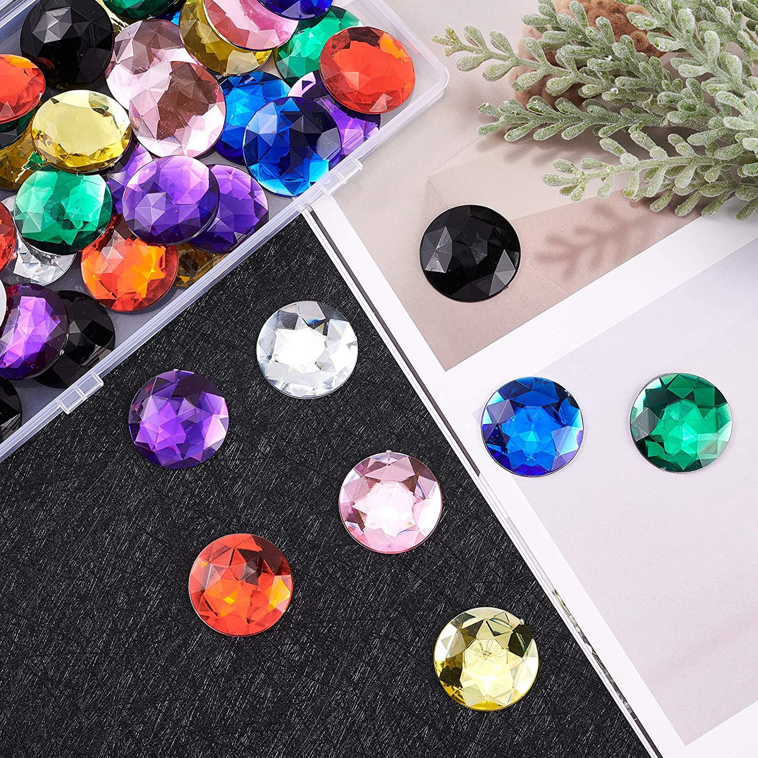50Pcs 30mm Flat Back Round Acrylic Rhinestone Self-Adhesive Plastic Circle  Gems Stick On Jewels(Purple) for Costume Making Cosplay Jewels Invitation  Craft Bling Christmas Decor 