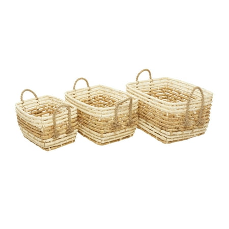 DecMode 16"W, 14"H Sea Grass Contemporary Storage Basket, Brown, 3-Piece