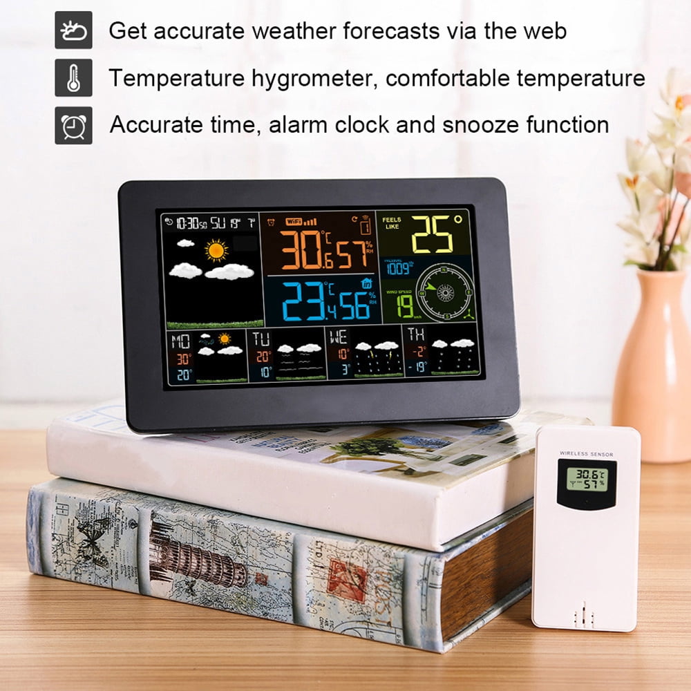 Multifunctional Color Weather Station, WiFi Smart Weather with APP Control, Indoor Temperature Humidity Barometric Wind Speed