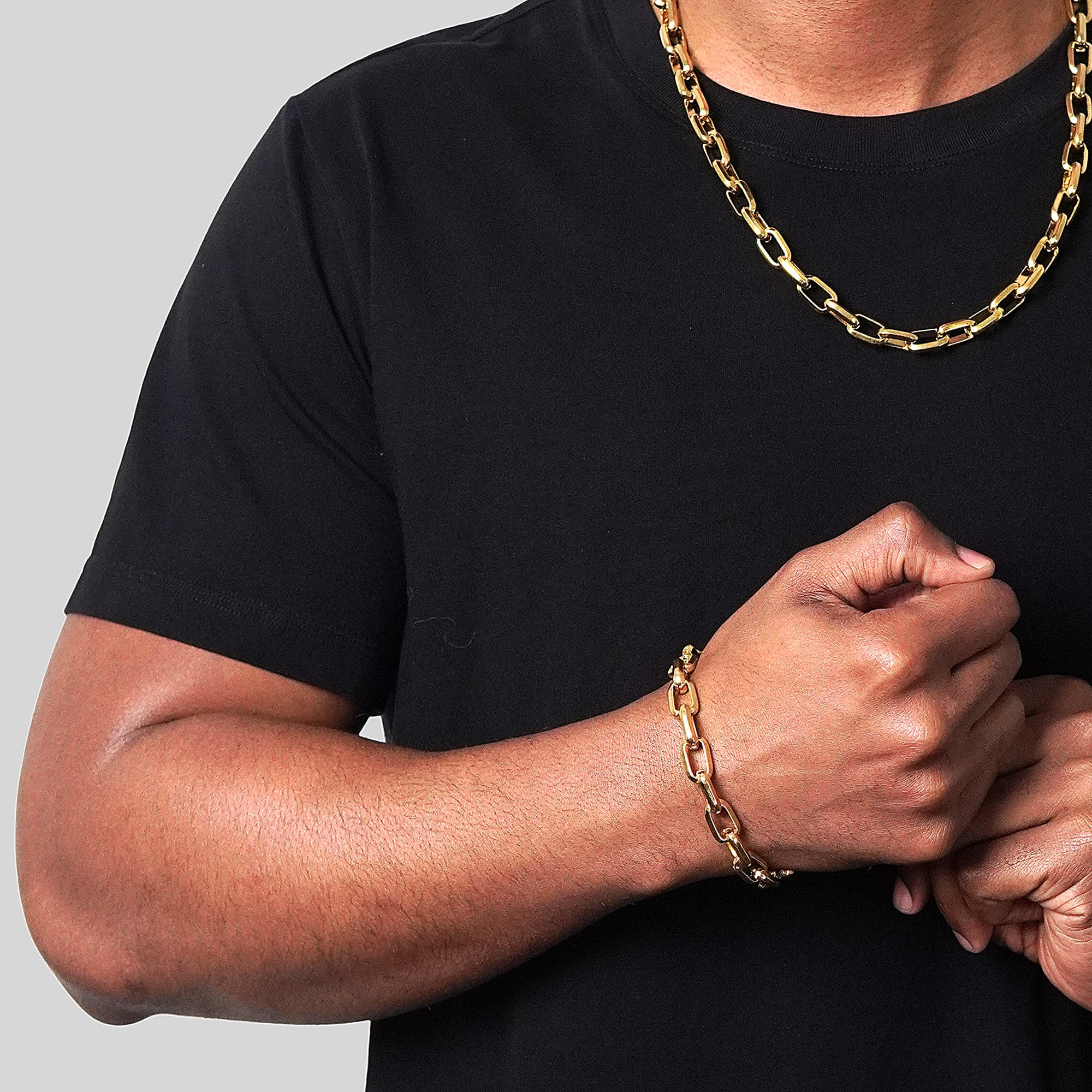 Invicta Jewelry Men's Large Nautical Oval Link Chain Gold Plated Bracelet (10mm) - 9"
