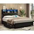 thumbnail image 3 of ANPOO LED Queen Size Bed Frame with with Charging Outlets & Storage Headboard, Metal Platform Bed with 4 Drawers & 6 Bookcase Storage, No Box Spring Needed, Noise-Free, Black, 3 of 9