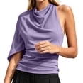thumbnail image 2 of Dolkfu Elbow-Length Women Clothing Halter Purple Refreshing Pull-on Blouses & Tops Modern Romance Solid Tops Purple,L, 2 of 6