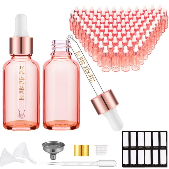 Frasco cuentagotas de vidrio PrettyCare, 30 ml (paquete de 99), rosa