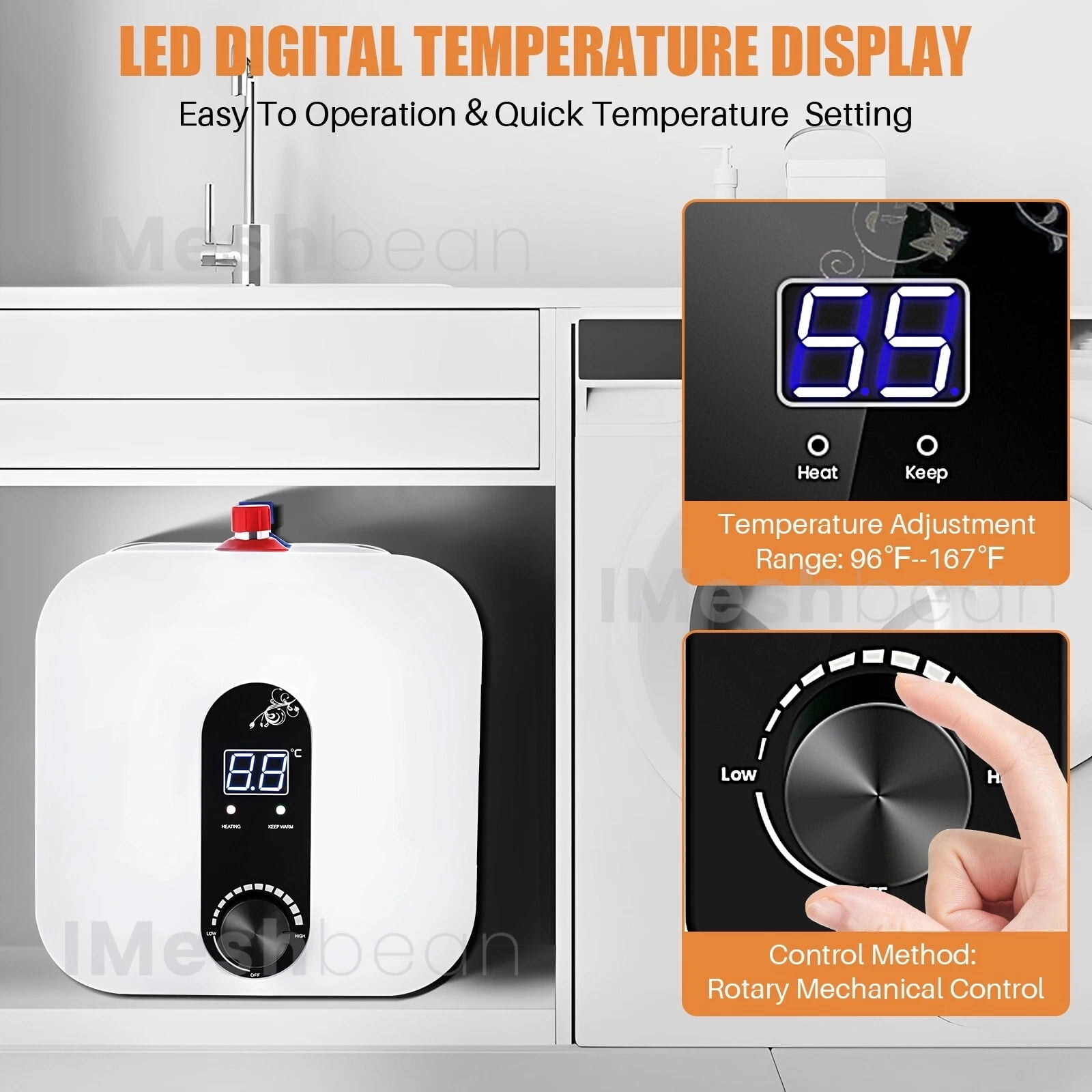iMeshbean 15L/4 Gal Instant Electric Water Heater Shower 1500W 110V Compact Mini-Tank Storage