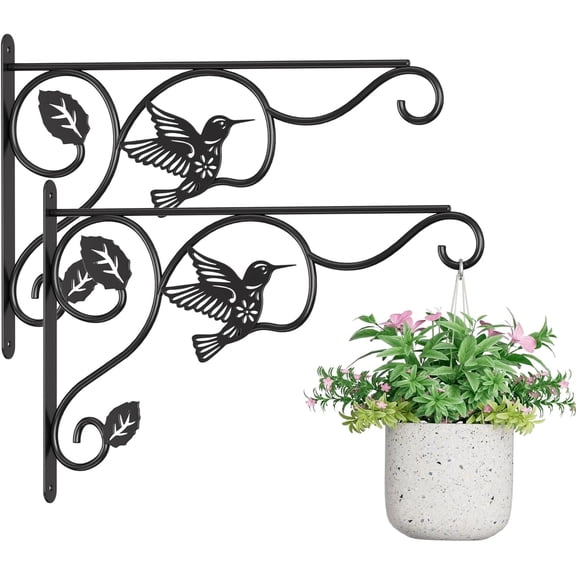 2-Pack Hanging Plant Holder - 12" Metal Hooks for Indoor/Outdoor Use, Sturdy Plant Hanger for Bird Feeders, Planters, and Wind Chimes(Black)