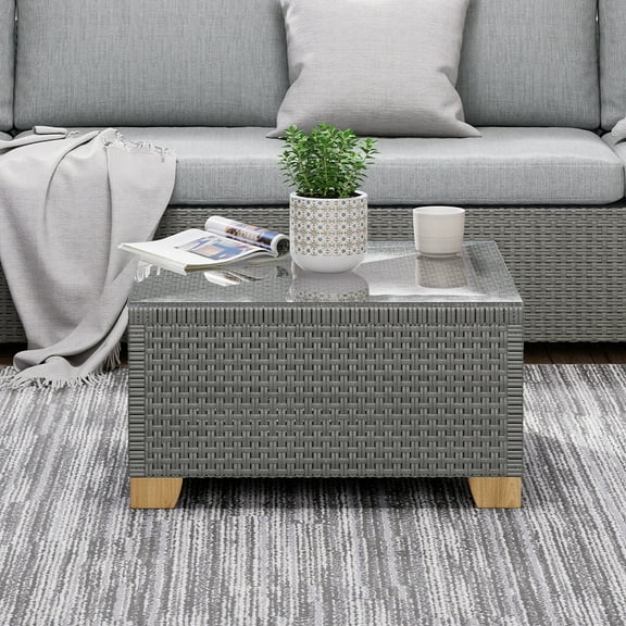 Grand Patio Wicker Coffee Table Maita Collection, Gray Patio Wicker Coffee Table, Outdoor Contemporary