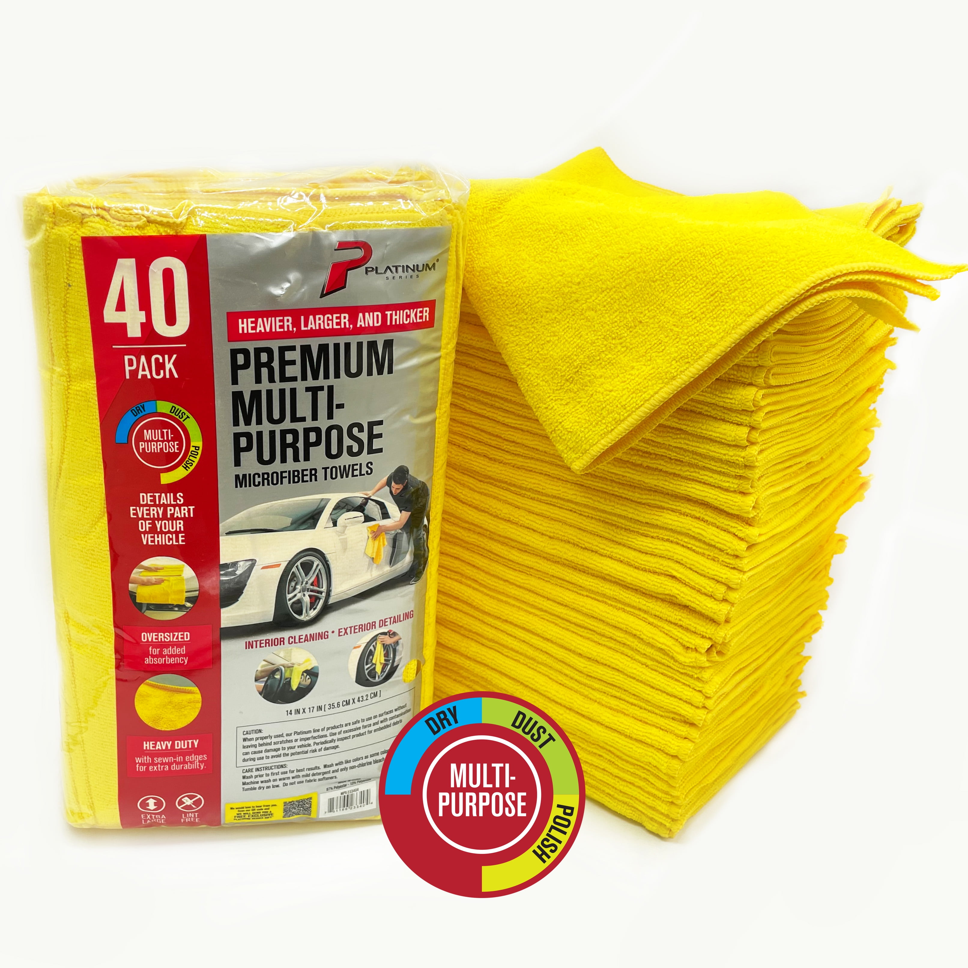 Platinum Series Premium Heavy Duty Multi-Purpose Microfiber Towel, Cleaning, Detailing, 40 Pack, Yellow
