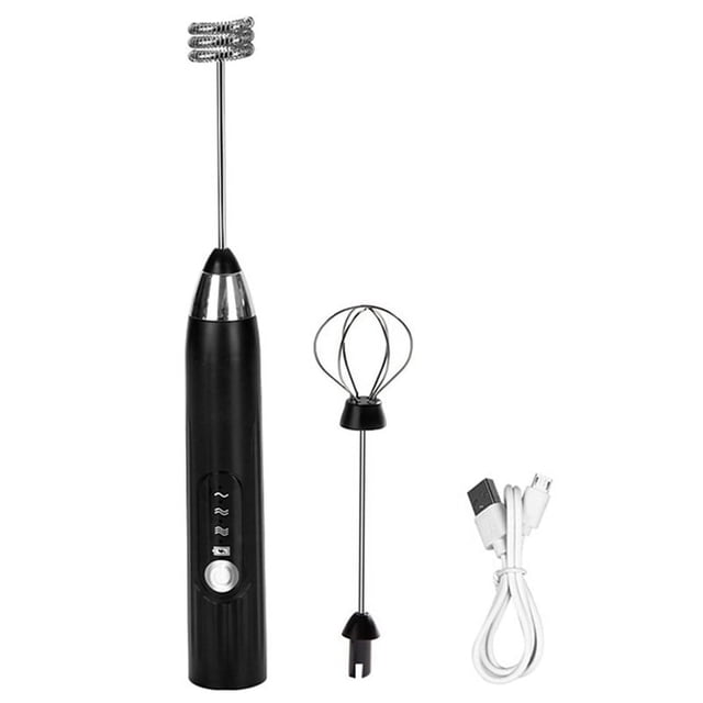 3In1 Portable Electric Foam Maker Handheld Foamer High Speeds Drink Mixer Coffee Frothing Wand Black