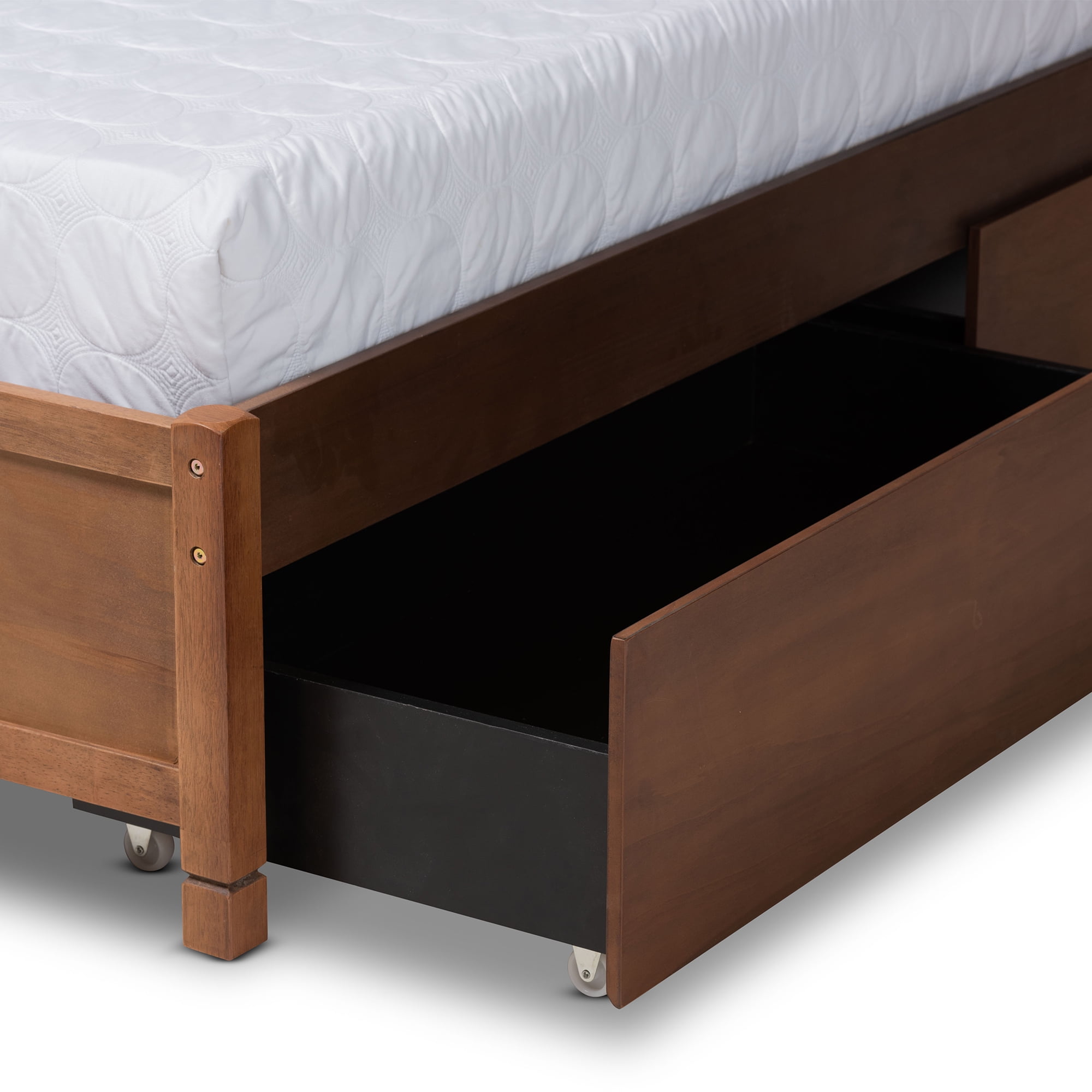 Baxton Studio Yara Modern and Contemporary Walnut Brown Finished Wood Queen Size 4-Drawer Platform Storage Bed Frame