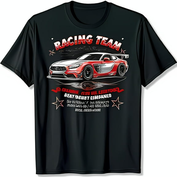 Cool Black T-Shirt with Red and White Race Car Design Racing Team Graphic