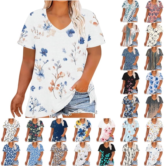 Womens Summer V-Neck T-Shirt Short Sleeve Shirts for Women Tunic Tops Blouse Shirts White XL