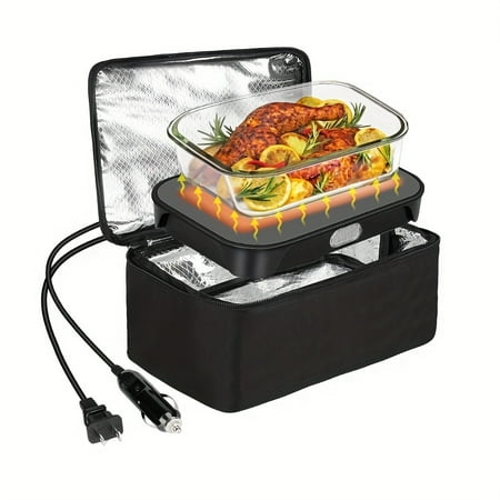Kabbas 3-in-1 Portable Lunch Box Warmer - 12V/24V/110V Mini Oven & Food Heater for Car, Truck, Office, Camping | 80W Fast Heating | Reheat & Cook Meals | Stainless Steel