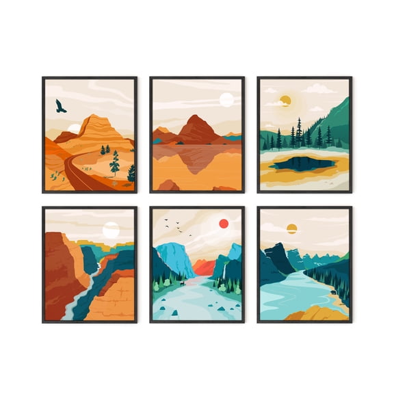 Haus and Hues National Parks Posters – Landscape Pictures Wall Art Nature Prints Mountain Painting Abstract Nature Art Mountains Wall Art