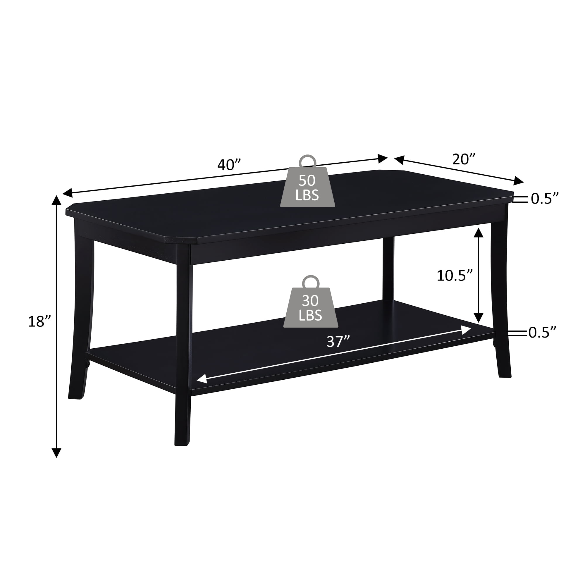 Convenience Concepts Designs2Go Ensenada Coffee Table with Shelf, Black