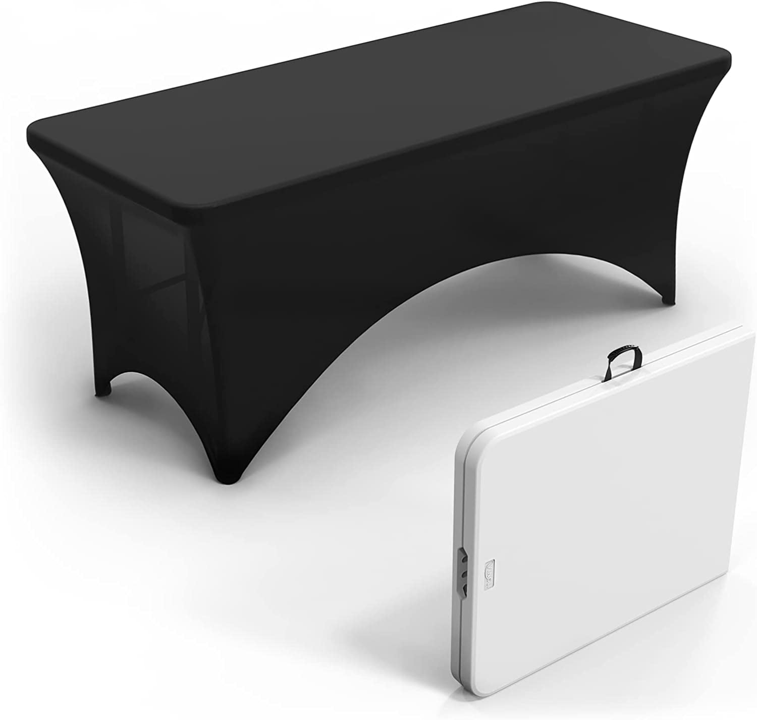 VINGLI Plastic Folding Tables 6ft with Stretch Spandex Black Fitted