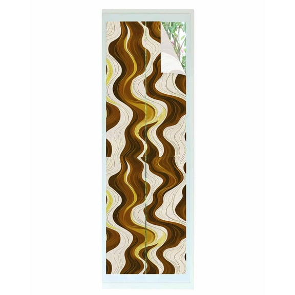 Window Privacy Film Geometric Brown Stained Glass Window Film Decorative Sun Block Window Cover Gold Vintage White Stripe Coastal Sea Wave Window Clings Static Sticker for Bathroom 23.6"x78.7"