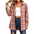 thumbnail image 4 of QUNYINEY Button Down Coats for Women Plus Size Plaid Lightweight Outerwear Casual Cardigan Long Sleeve Collar Jacket Women, 4 of 7