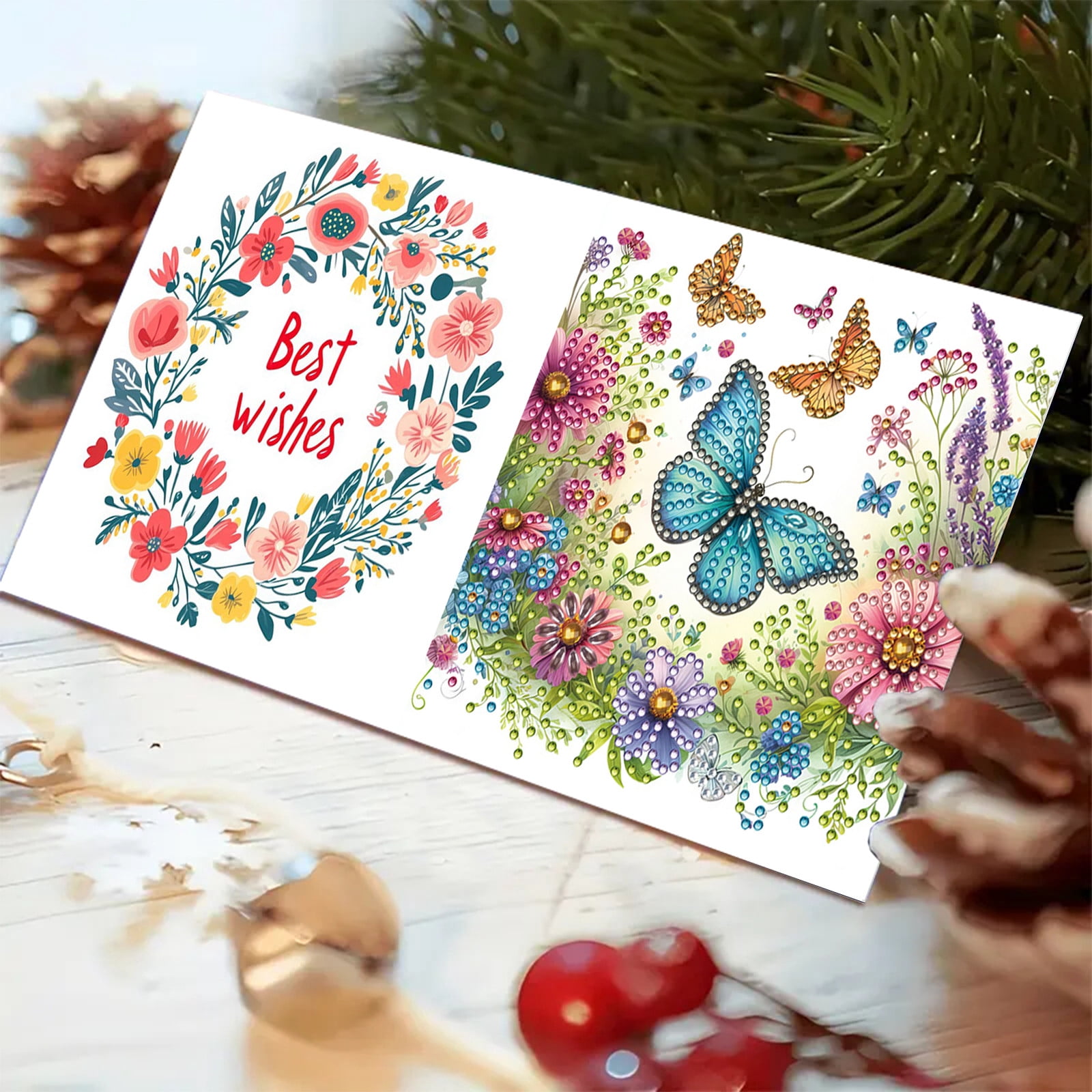 FLOPESN 12Pcs DIY Folding Greeting Card Diamond Art Painting,Creative Design Thank You Cards Set for Birthday Christmas Crafts Gift