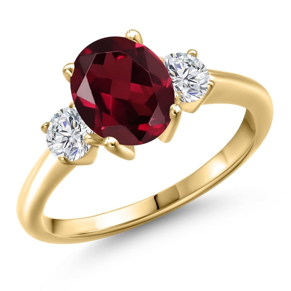 Gem Stone King 10K Yellow Gold Red Rhodolite Garnet and Lab Grown Diamond Engagement Ring for Women | 2.54 Cttw | Oval 9X7MM | Gemstone January Birthstone | Size 9