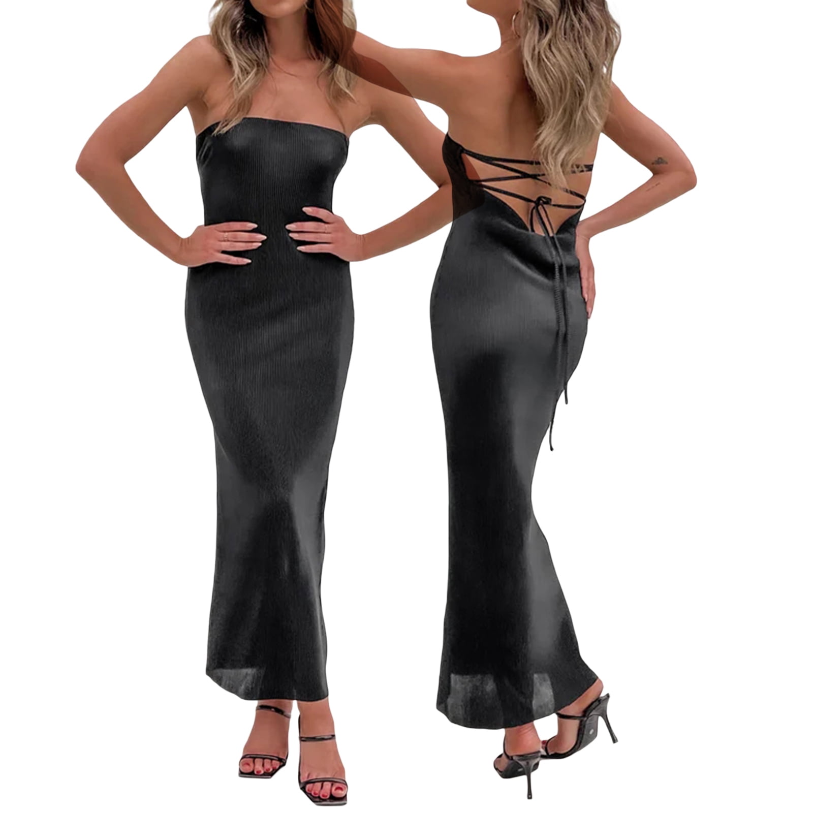 SOLY HUX Women's Twist Front Strapless Maxi Dress - Backless Tie, High Slit Vacation Dress - View #10