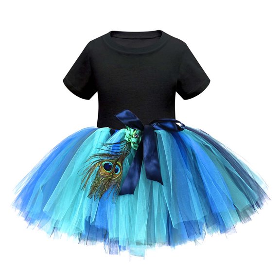 Glisme Girls Outfit Toddler Children Short Sleeve Solid Color T Shirt Tops Dancing Tutu Skirts Suit Relax Matching Set Size 5-6 Years Black