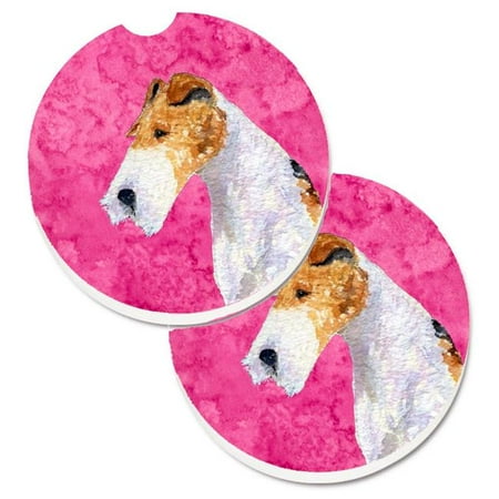 

Pink Wire Fox Terrier Set of 2 Cup Holder Car Coaster