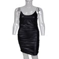 thumbnail image 3 of Womens Solid PU Leather Strap Bodycon Pleated Mini Short Dress Clubwear, 3 of 6