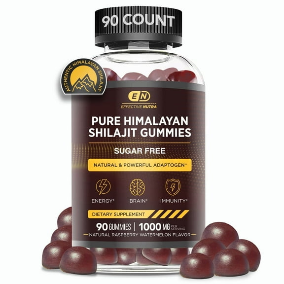Effective Nutra Shilajit Gummies 1000mg Sugar Free - Shilajit Supplement for Energy, Brain, Immunity - Shilajit for Men & Women - Natural Berry Flavor (90ct)