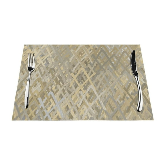 YFYANG Washable Heat-Resistant Placemats, 70% PVC/30% Polyester, Beige Watercolor Line Texture Kitchen Table Mat, 12" x 18" 6 Pcs