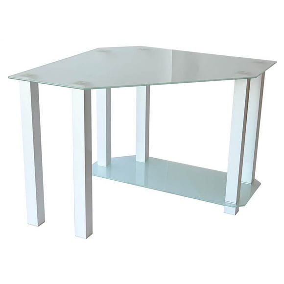 RTA Home & Office  Frosted Tempered Glass Gloss White Corner Computer Desk