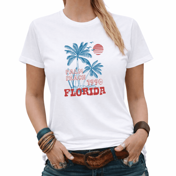 Giffimy Vintage Florida Beach Womens Print Tshirt Graphic Tees White/Black S-5XL Tops