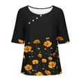 thumbnail image 3 of Tops de Lino para Mujeres Imprimir Suéter Cuello Redondo Manga Corta Superior Poliéster, Blusa de Moda Casual para la Primavera Y el Verano, 3 of 5