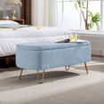 thumbnail image 3 of Storage Ottoman Bench with Gold Legs, Faux Fur Entryway Bench with Storage for Living Room, Bedroom, Blue, 3 of 9