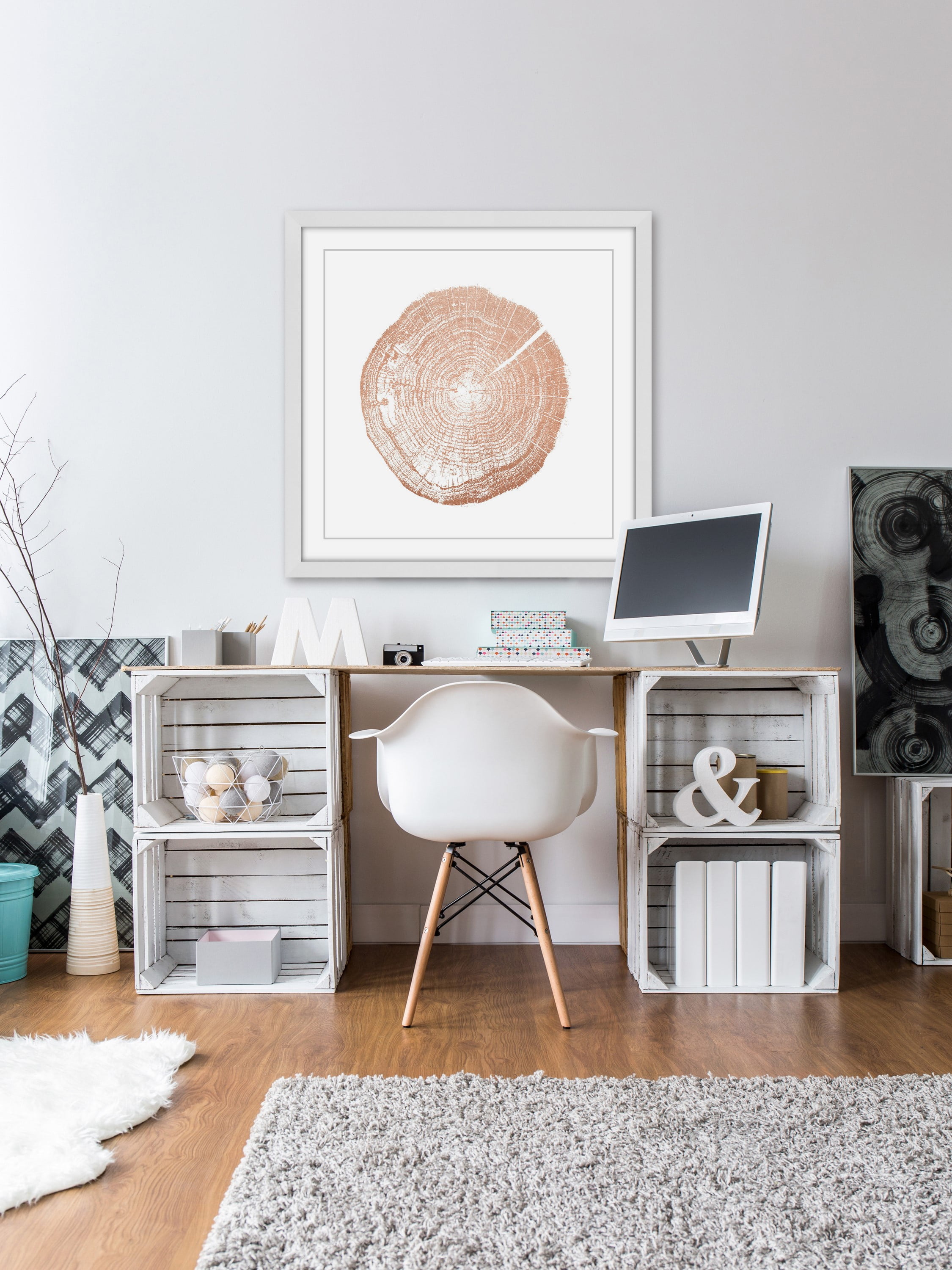 "Log Cutout Rose Gold" Framed Painting Art Print