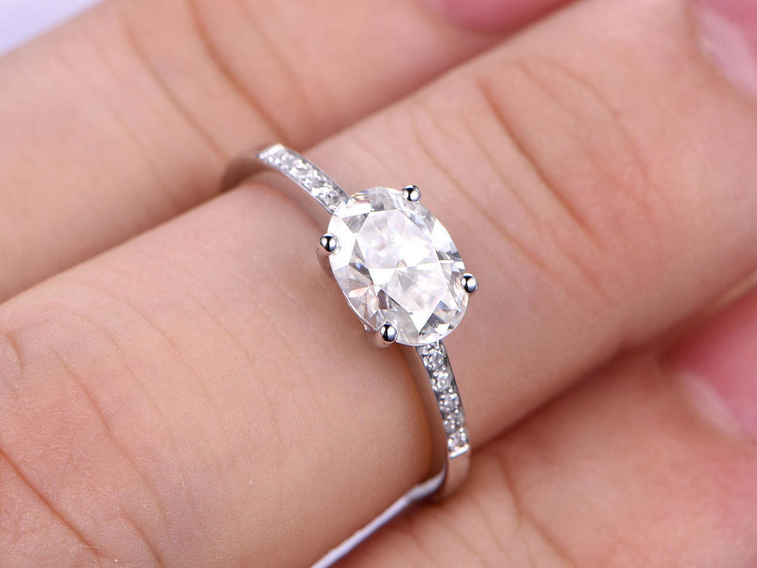HeartsAndYou 1.7ct East West Oval Cut Moissanite Accents Engagement Ring for Women 18k White Gold Over Silver