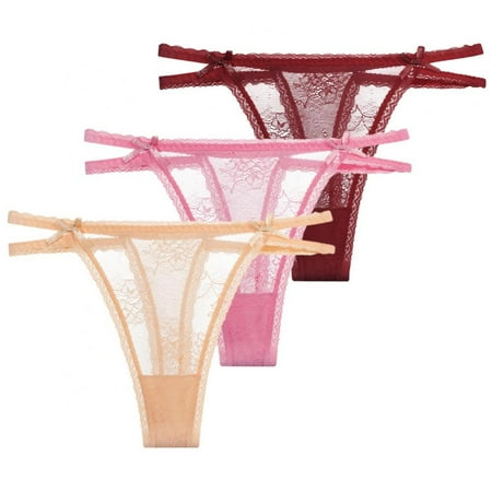 

3 Pack Women Floral Lace Thongs T-Back See Through G-string Underwear Tulle T-Back Panties Strappy Briefs