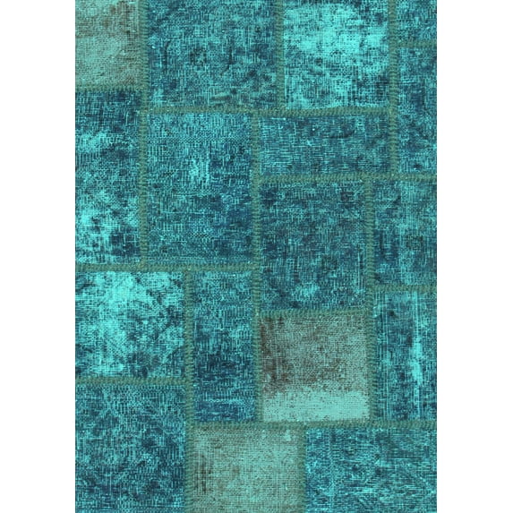 Ahgly Company Machine Washable Indoor Rectangle Patchwork Turquoise Blue Transitional Area Rugs, 3' x 5'