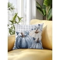 thumbnail image 2 of Outdoor Pillows Waterproof, Navy Blue Pumpkin Fall Bedding Throw Pillows with Insert for Couch Sofa Bed, Thanksgiving Botanical Checkered 18x18 Inch Pillowcases Decorative Patio Pillow Set of 1, 2 of 8